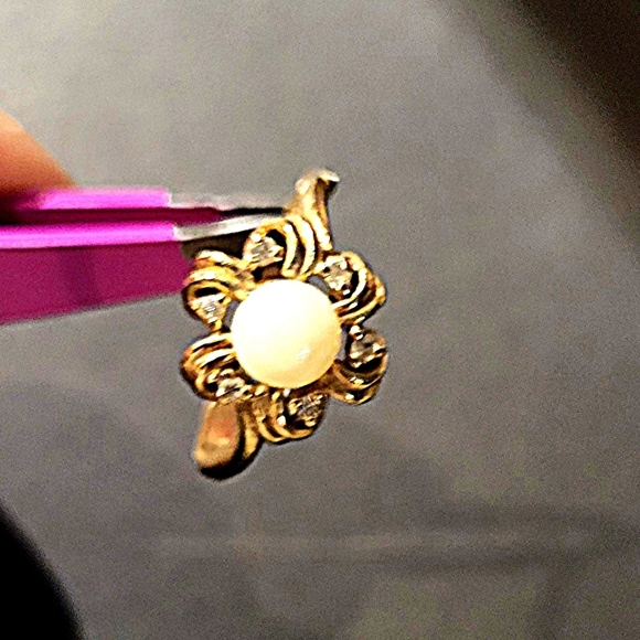Vintage 14k gold, 6 diamond 1 pearl ring ca. 1930. Size 9. - Picture 2 of 3
